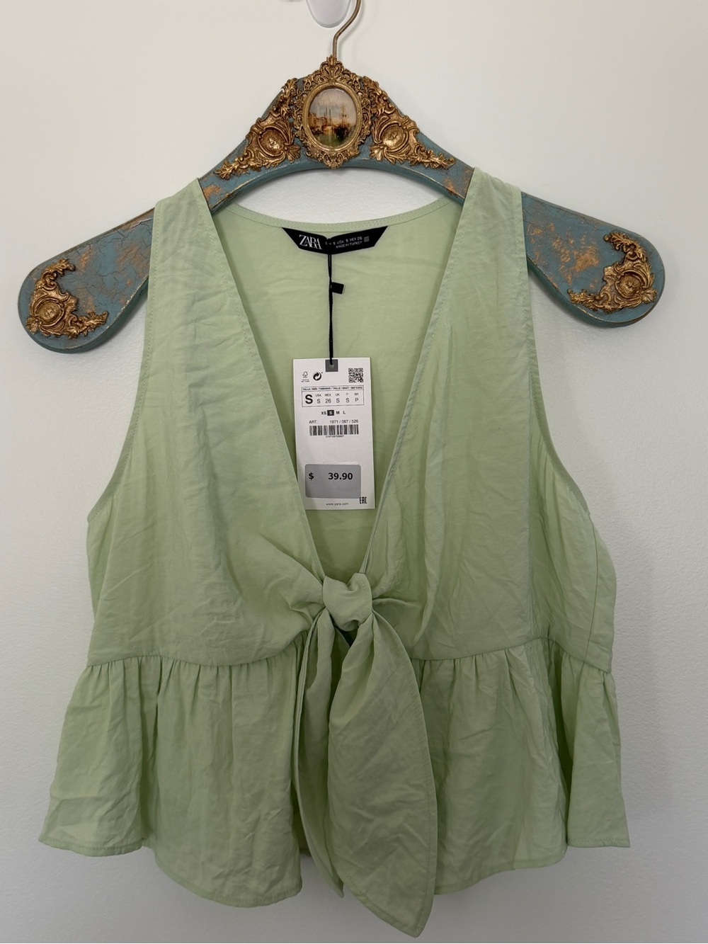 Zara Mint Green Tie-Front Peplum Camisole
